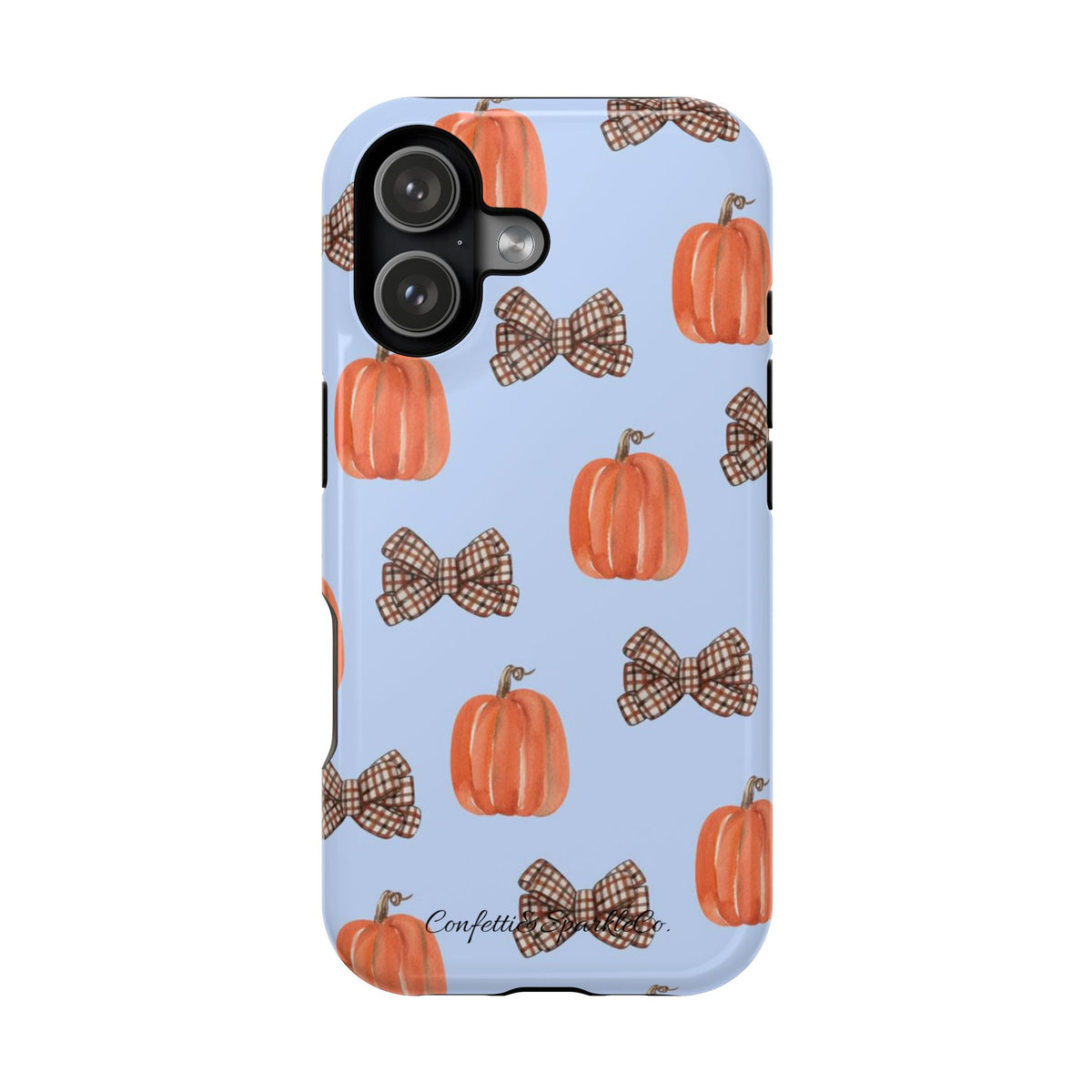 Pumpkin & Plaid Bow Phone Case — Magnetic Impact-Resistant Fall iPhone Case
