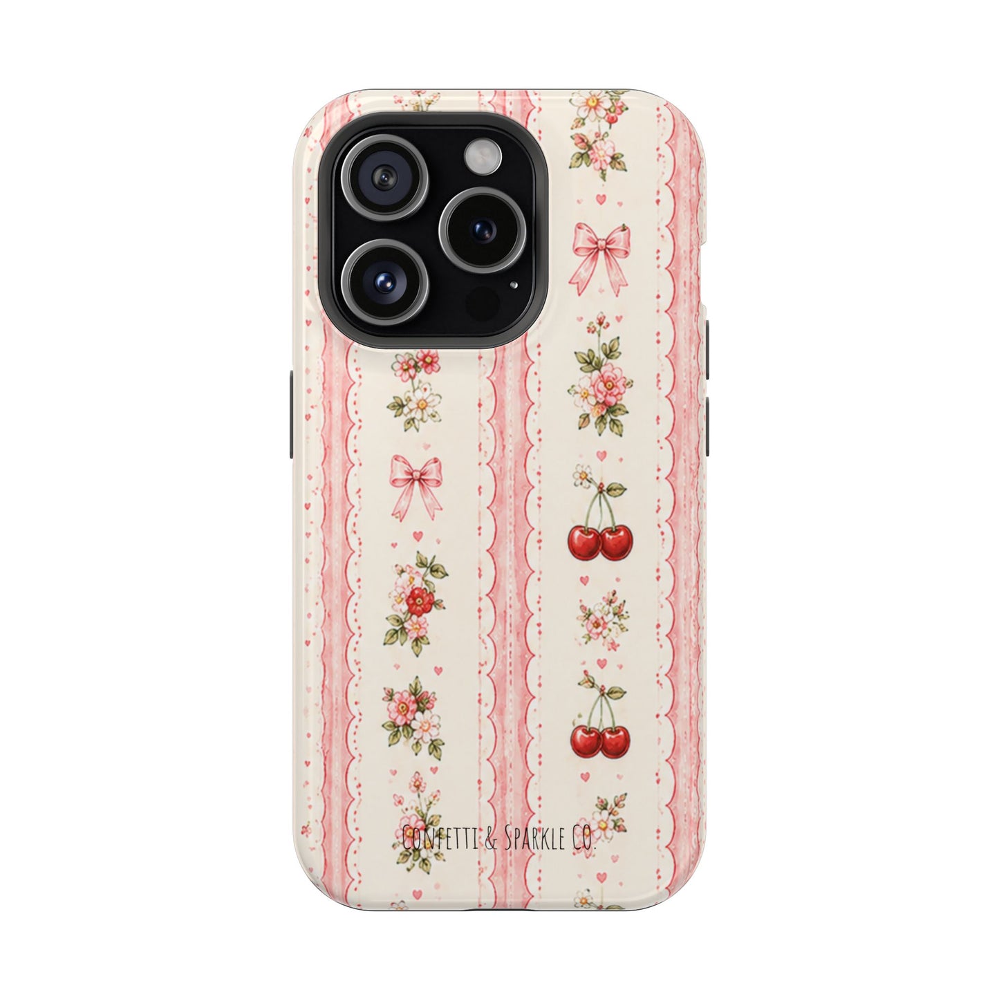 Cherry Ribbon Floral Phone Case — Magnetic Impact-Resistant