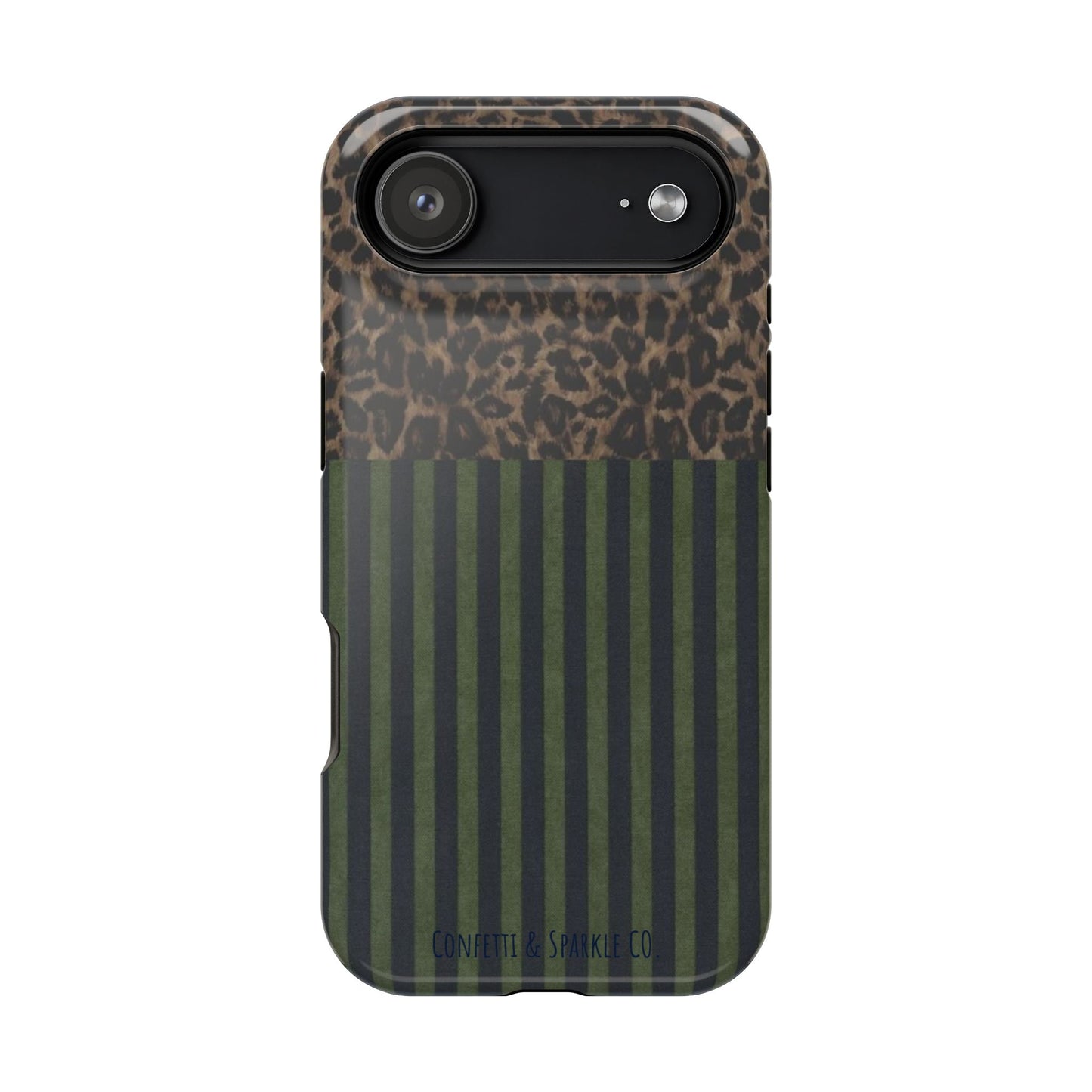 Leopard Top with Green Stripe Pattern - Magnetic Impact-Resistant Phone Case