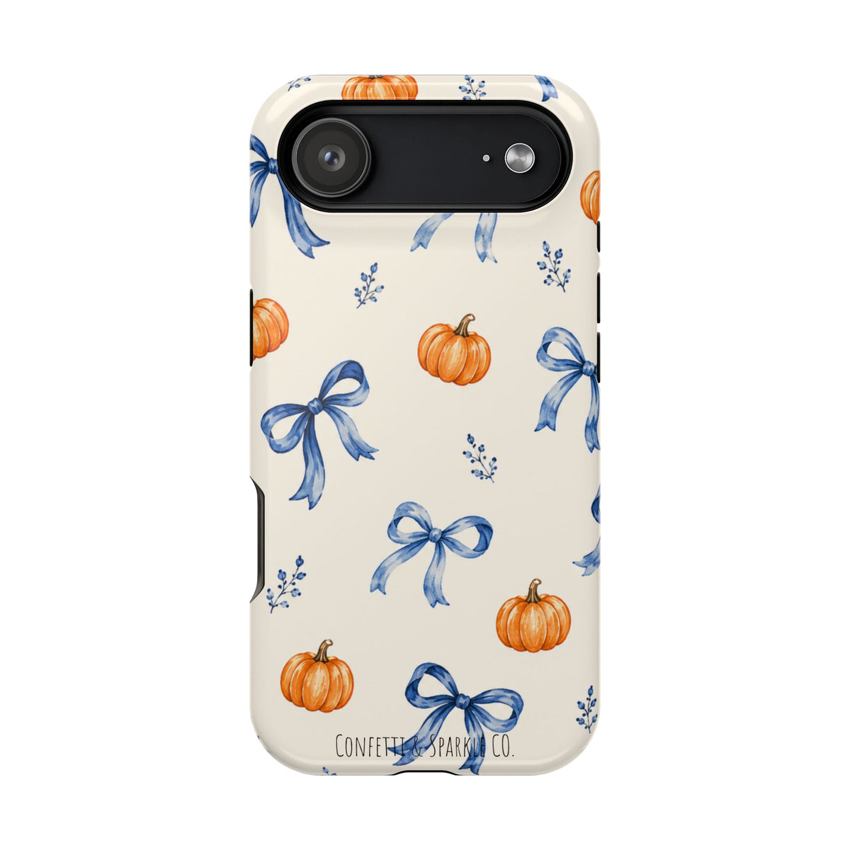 Pumpkin & Blue Bow Phone Case — Magnetic Impact-Resistant Fall Design