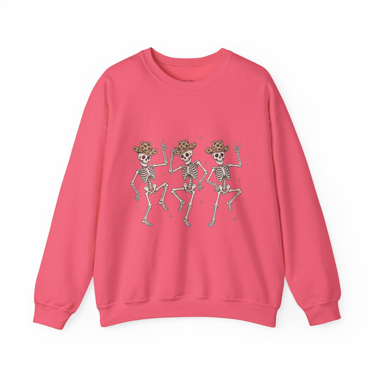 Dancing Skeletons Sweatshirt — Western Cowboy Skull Trio Halloween Pullover