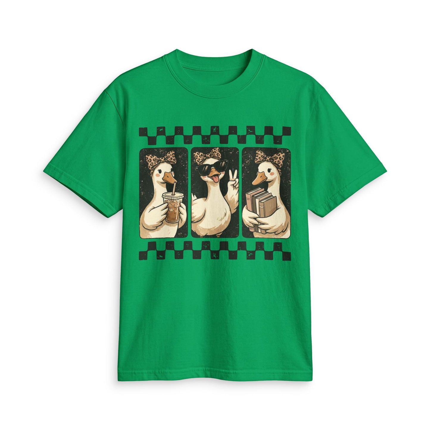 Duck Trio Graphic T-Shirt — Cute Vintage Ducks Holding Coffee & Books
