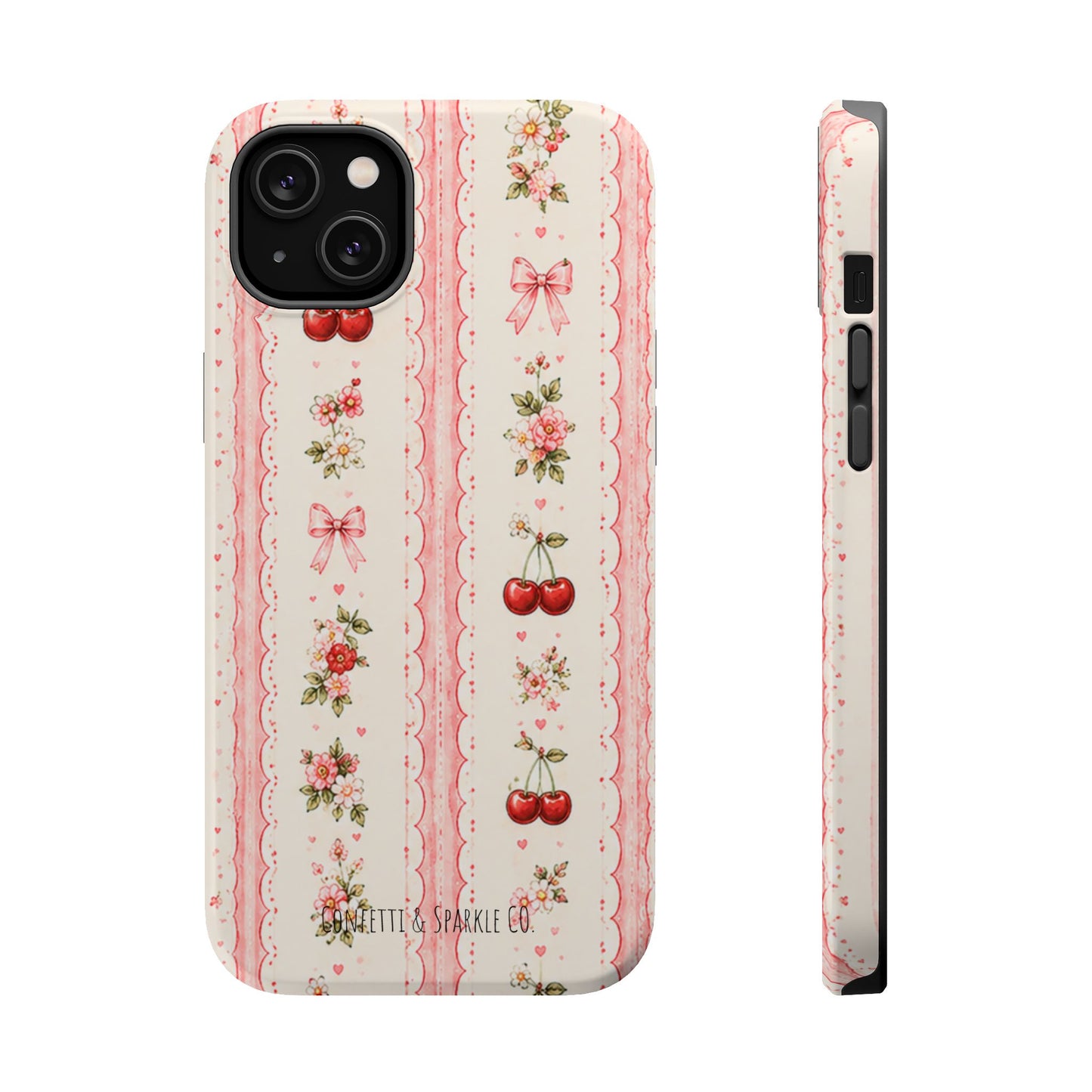 Cherry Ribbon Floral Phone Case — Magnetic Impact-Resistant