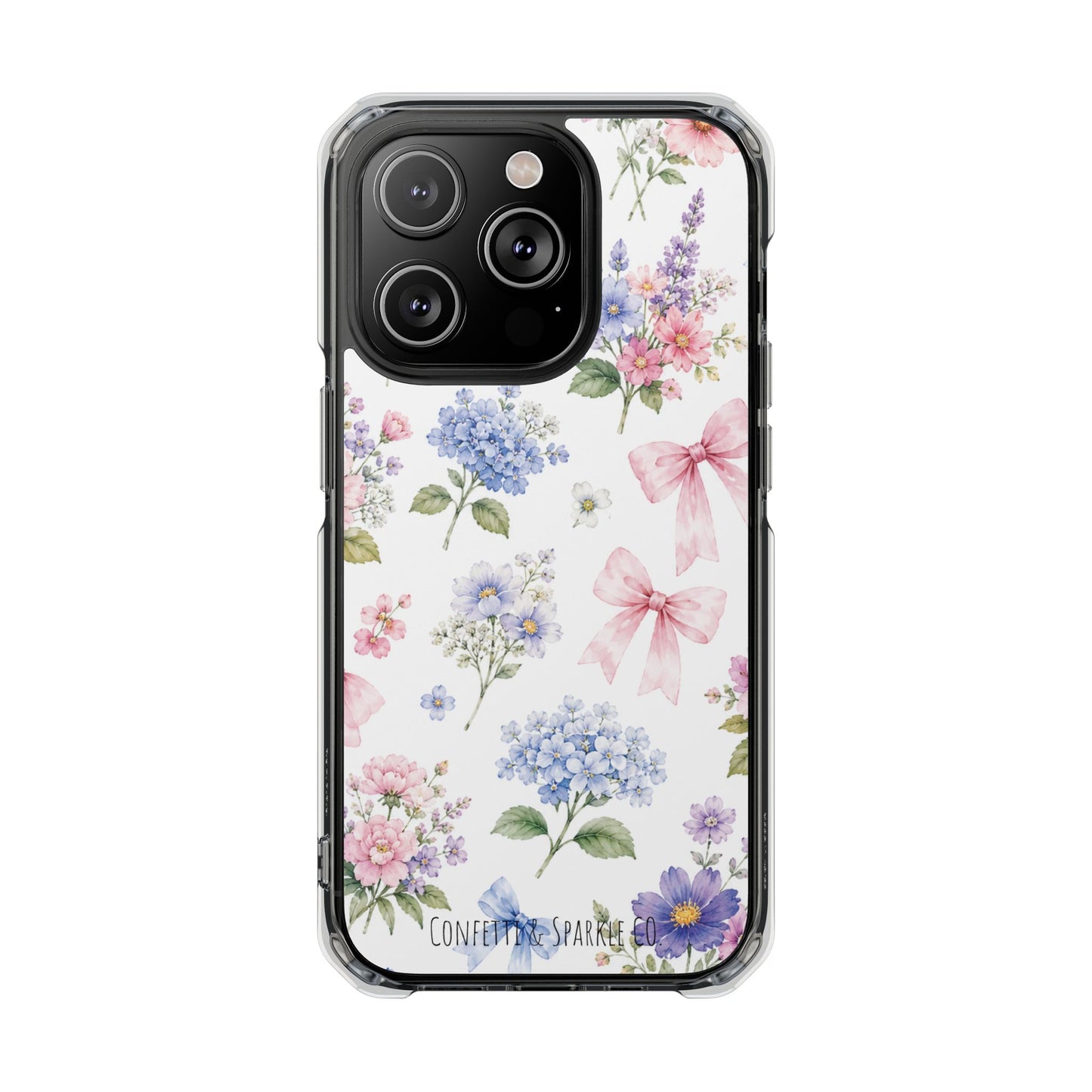 Floral Bow Clear Magnetic Phone Case — Pastel Garden Protective iPhone Cover