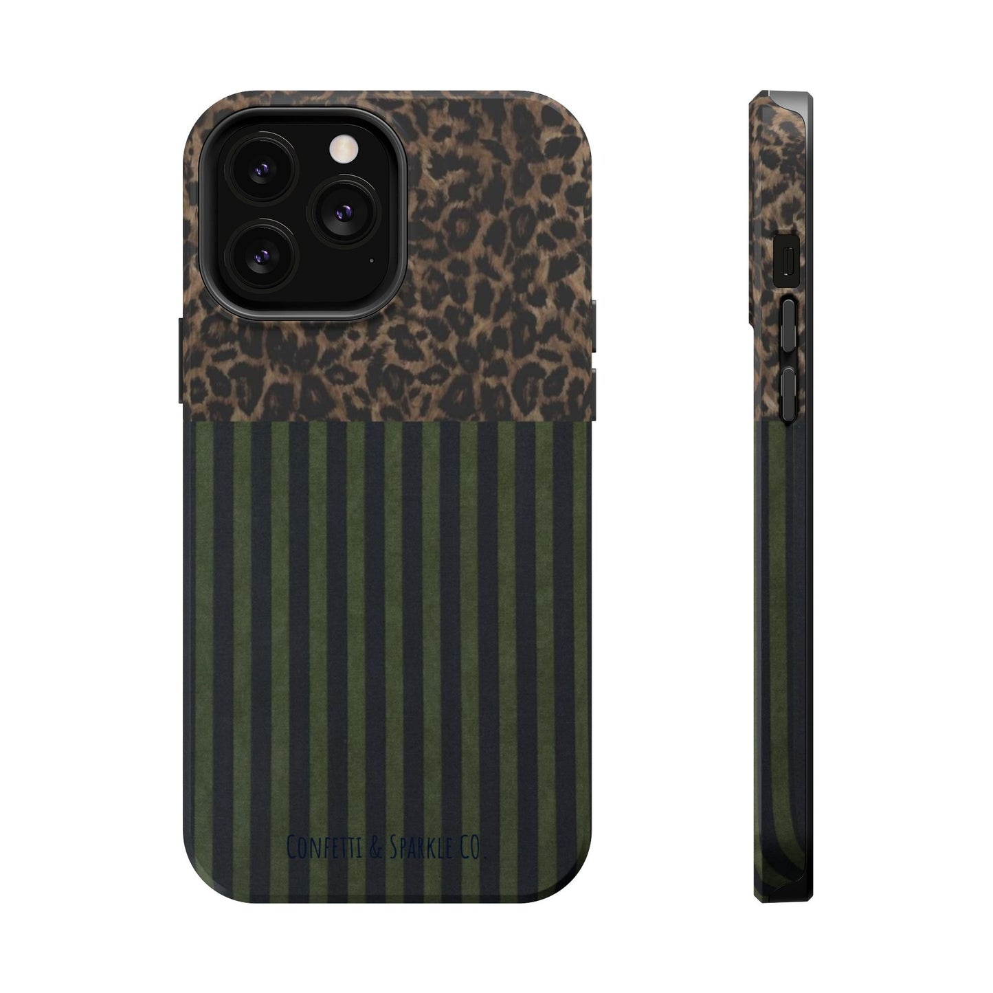 Leopard Top with Green Stripe Pattern - Magnetic Impact-Resistant Phone Case