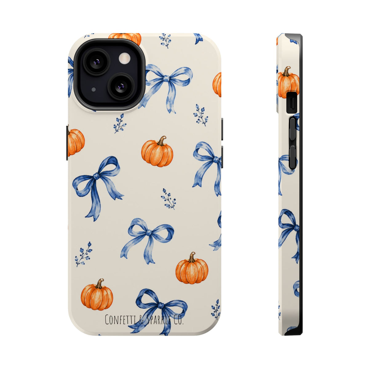 Pumpkin & Blue Bow Phone Case — Magnetic Impact-Resistant Fall Design