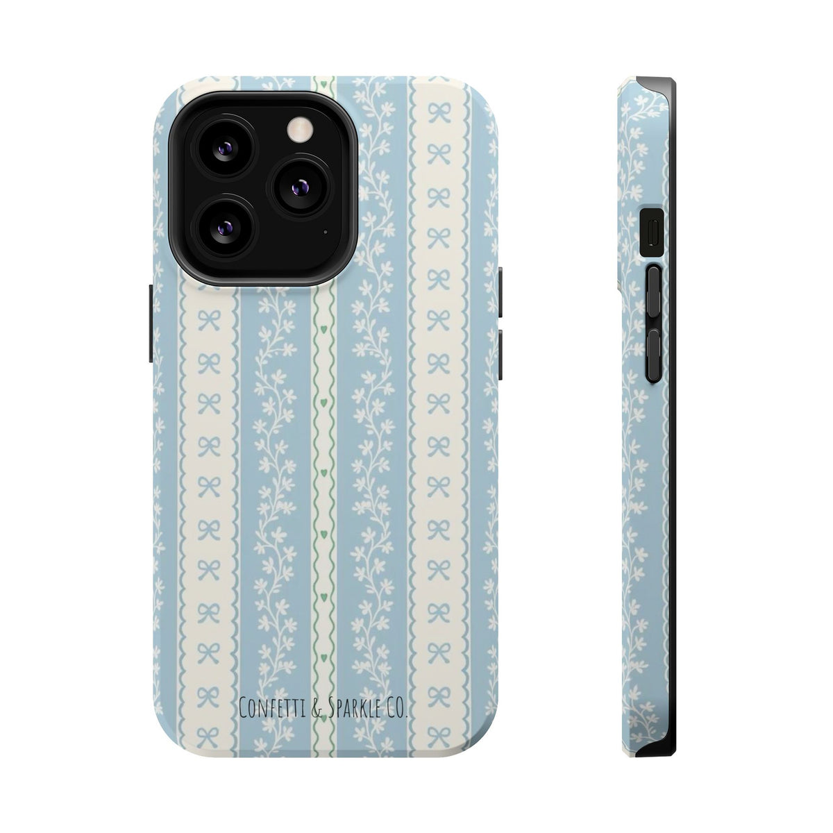 Vintage Blue Floral Stripe -- Magnetic Impact-Resistant Case