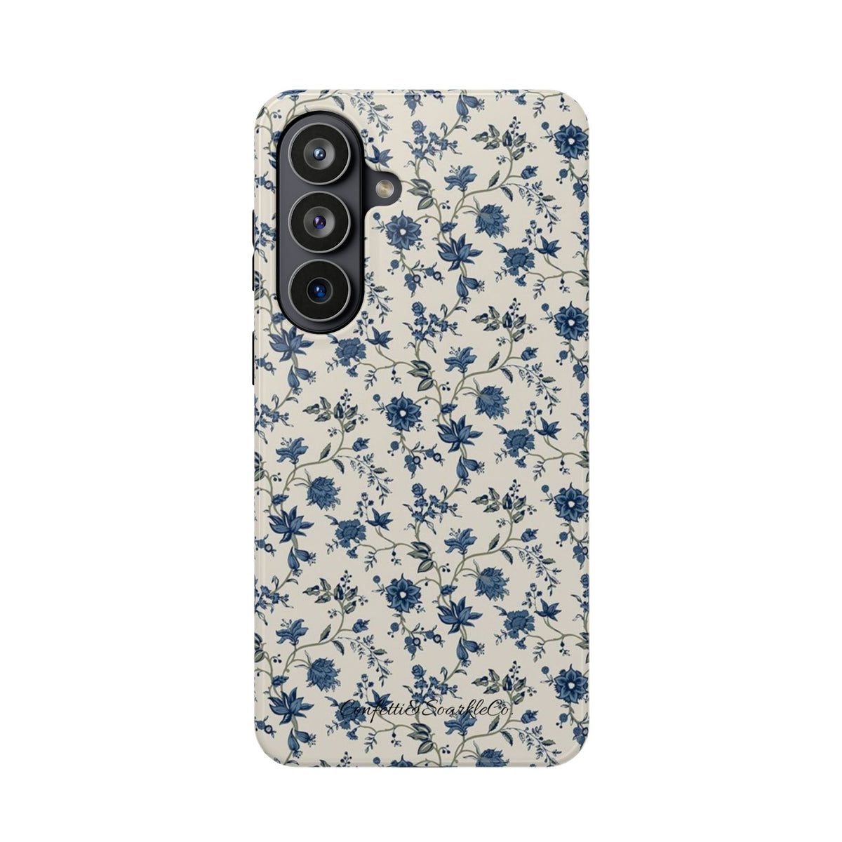 Vintage Blue Botanical Magnetic Phone Case — Impact-Resistant Floral Cover