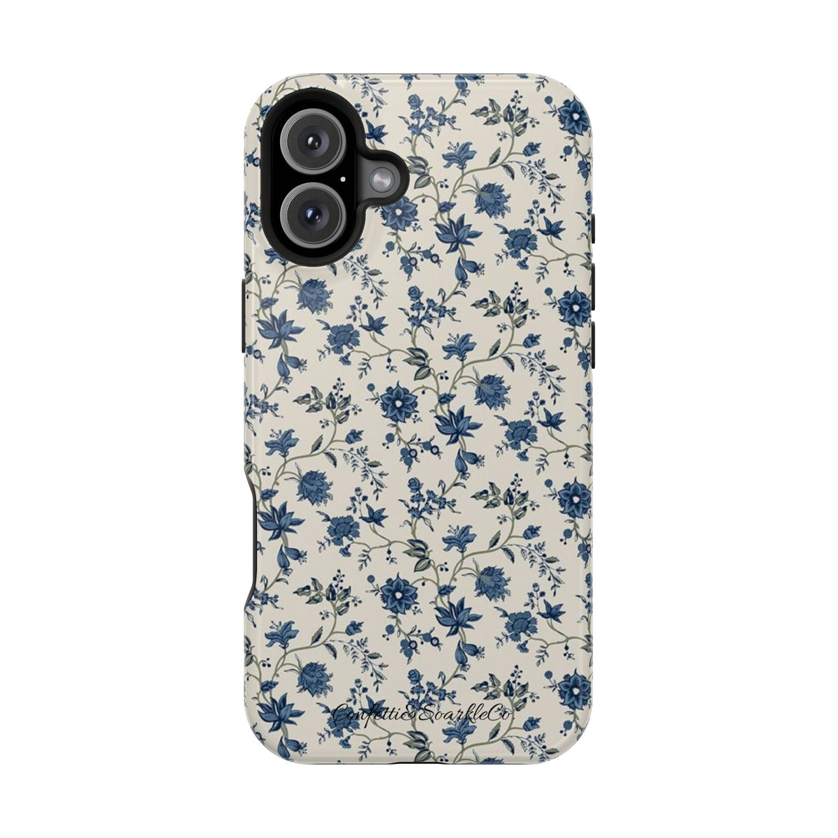 Vintage Blue Botanical Magnetic Phone Case — Impact-Resistant Floral Cover
