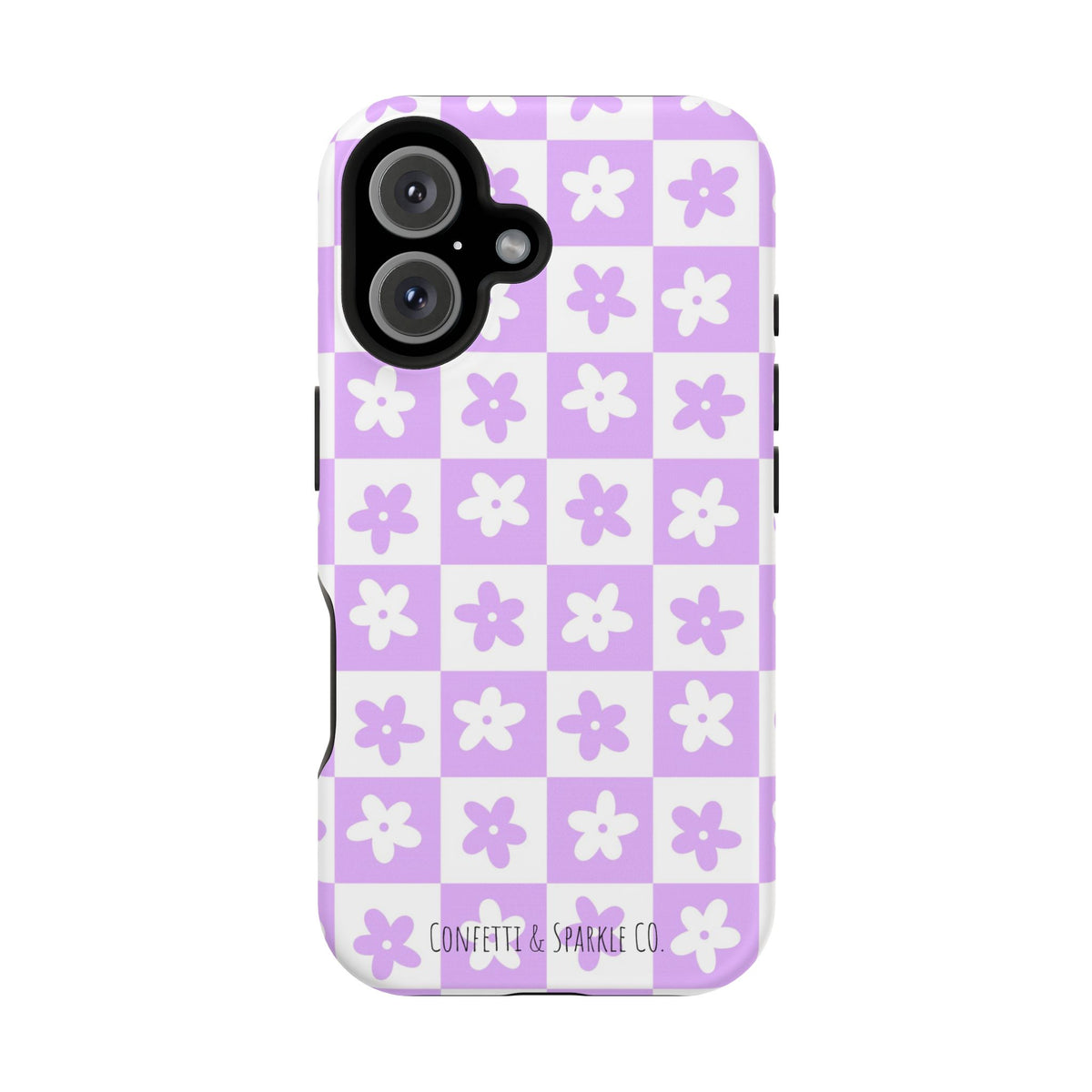 Lavender Retro Daisy Pattern -- Floral Checkered Magnetic Impact Phone Case