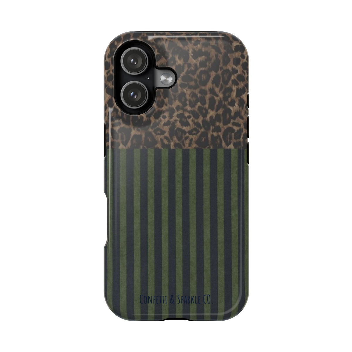 Leopard Top with Green Stripe Pattern - Magnetic Impact-Resistant Phone Case