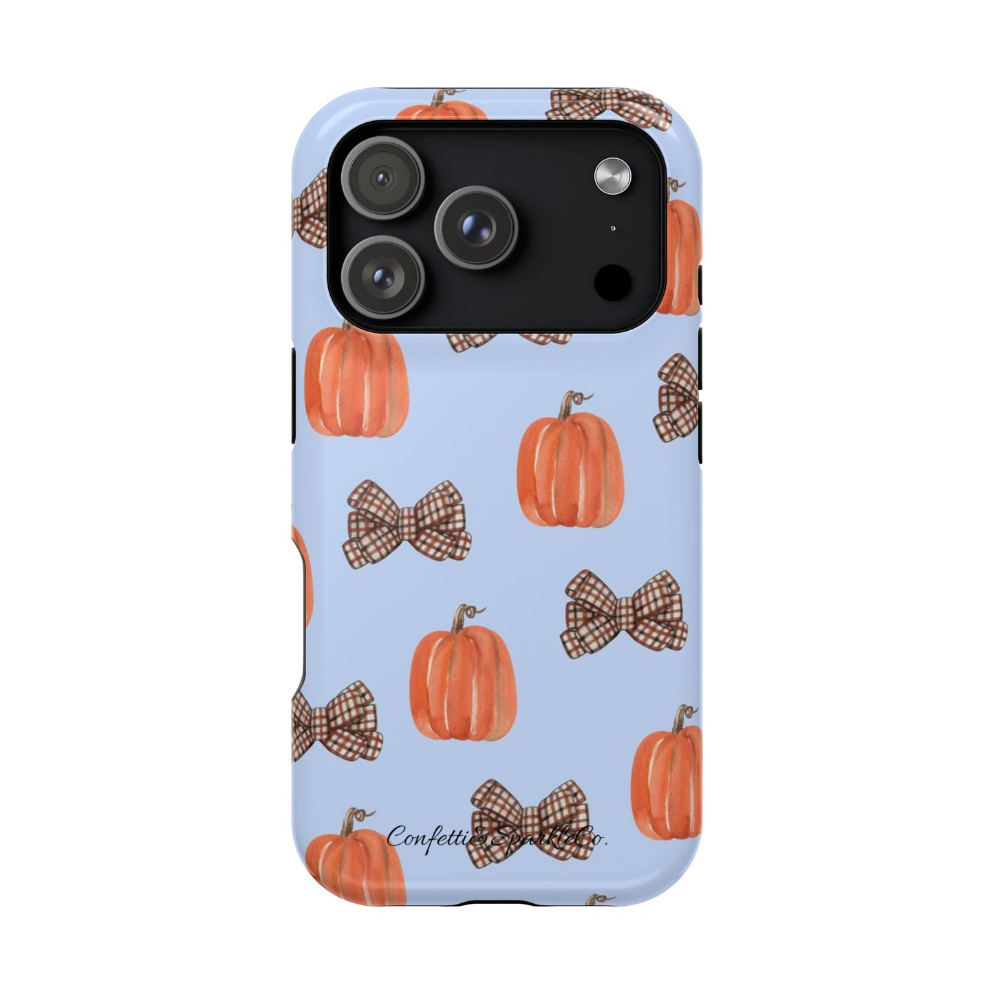 Pumpkin & Plaid Bow Phone Case — Magnetic Impact-Resistant Fall iPhone Case
