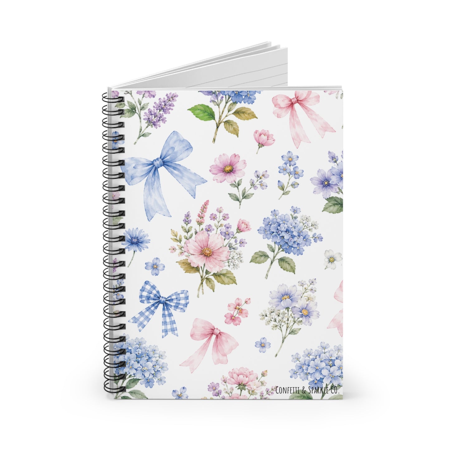 Floral Watercolor Bows Spiral Notebook — Ruled Journal for Notes & Gifts