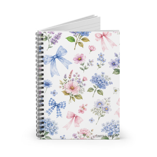 Floral Watercolor Bows Spiral Notebook — Ruled Journal for Notes & Gifts