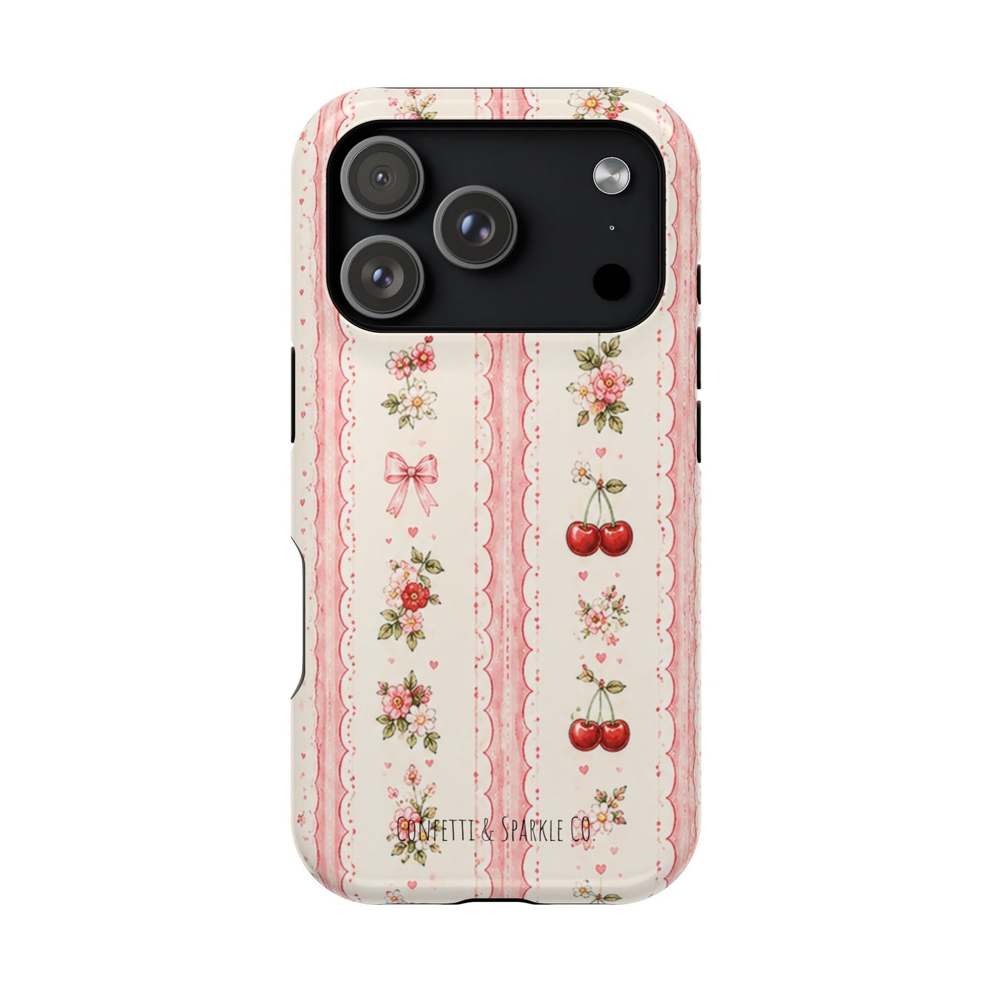 Cherry Ribbon Floral Phone Case — Magnetic Impact-Resistant