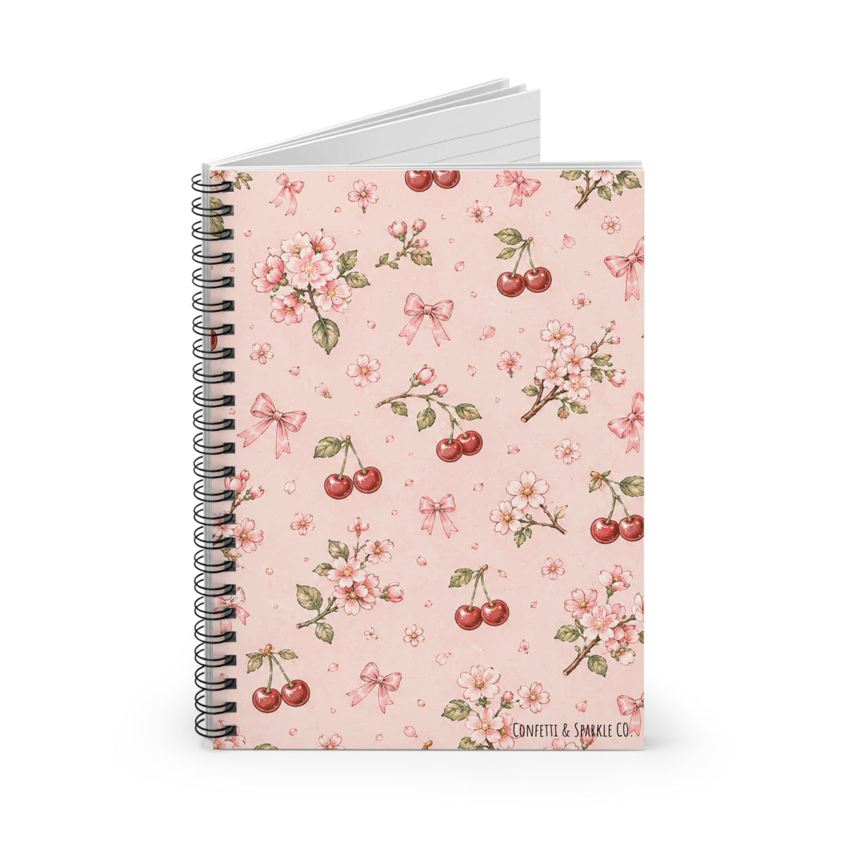 Cherry Blossom Spiral Notebook — Pink Floral Ruled Journal