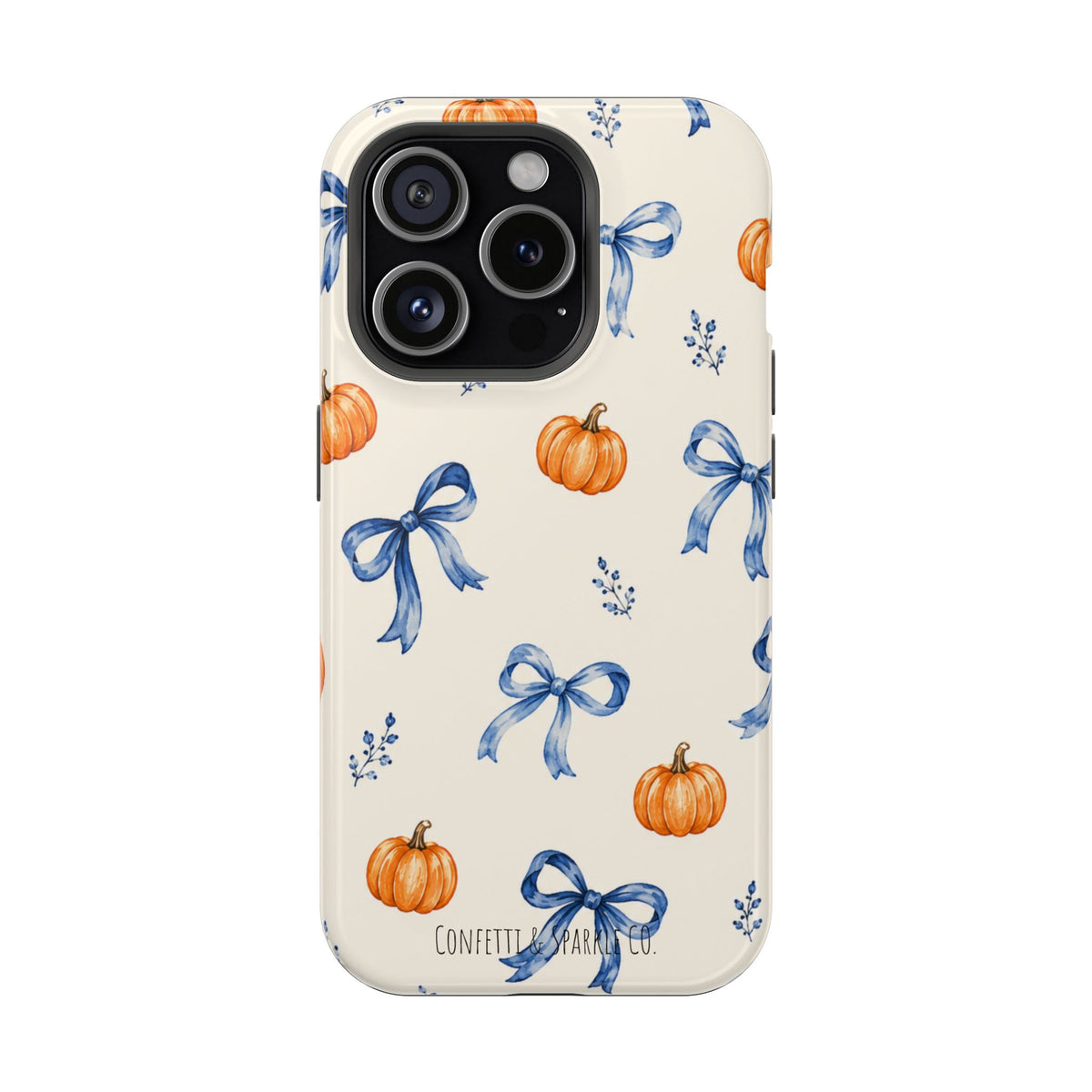 Pumpkin & Blue Bow Phone Case — Magnetic Impact-Resistant Fall Design