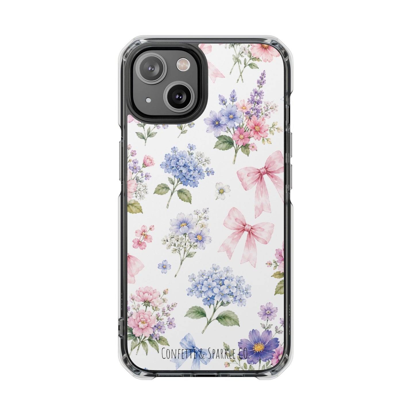 Floral Bow Clear Magnetic Phone Case — Pastel Garden Protective iPhone Cover