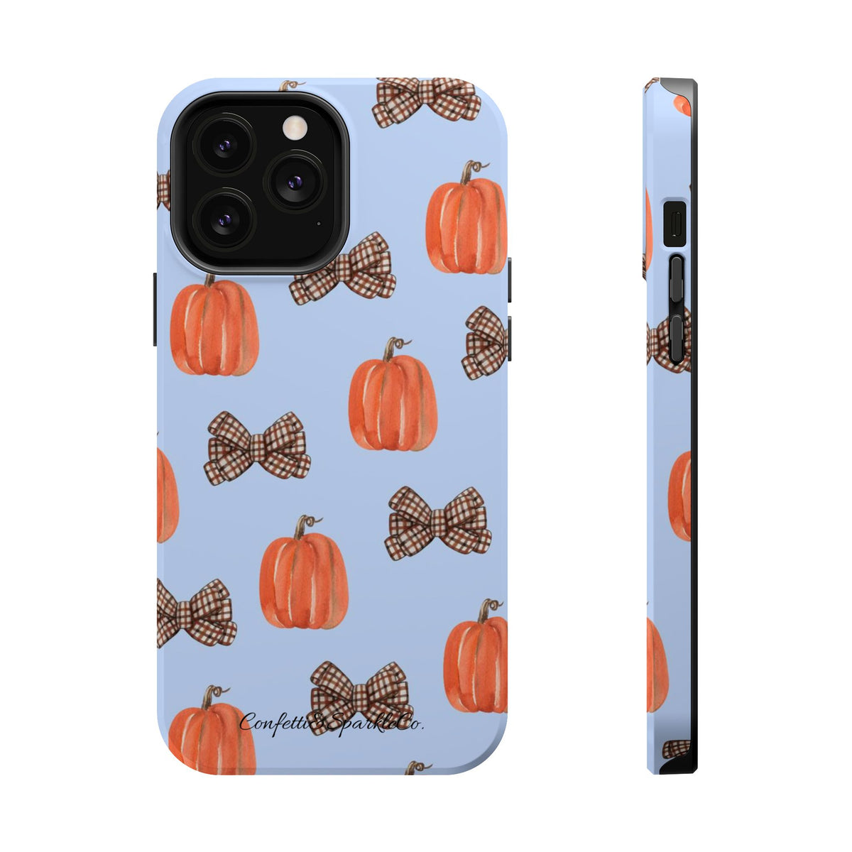 Pumpkin & Plaid Bow Phone Case — Magnetic Impact-Resistant Fall iPhone Case