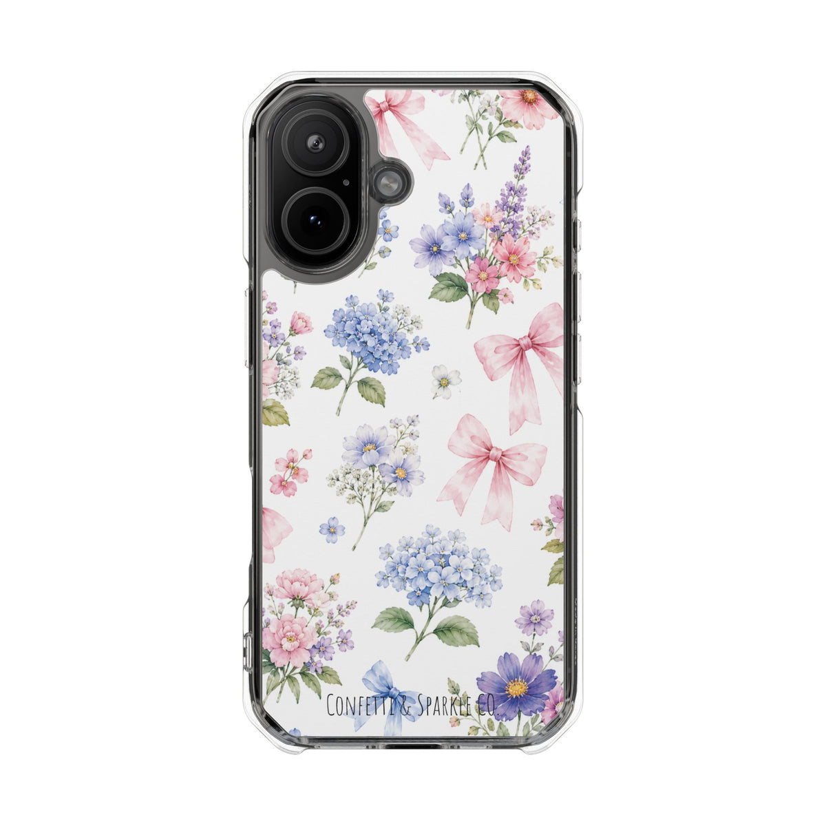 Floral Bow Clear Magnetic Phone Case — Pastel Garden Protective iPhone Cover