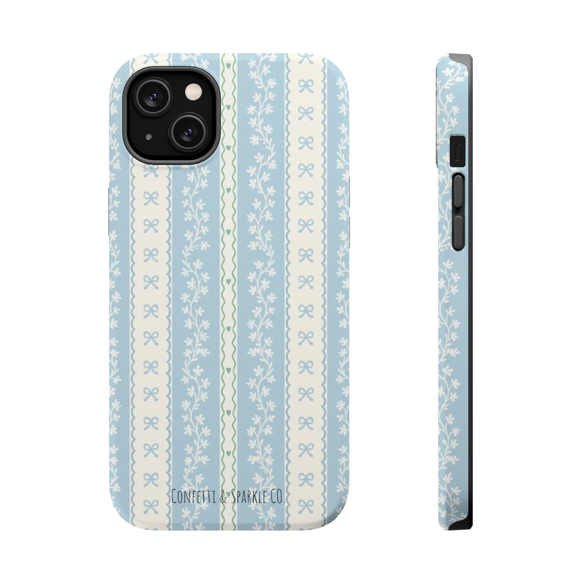 Vintage Blue Floral Stripe -- Magnetic Impact-Resistant Case