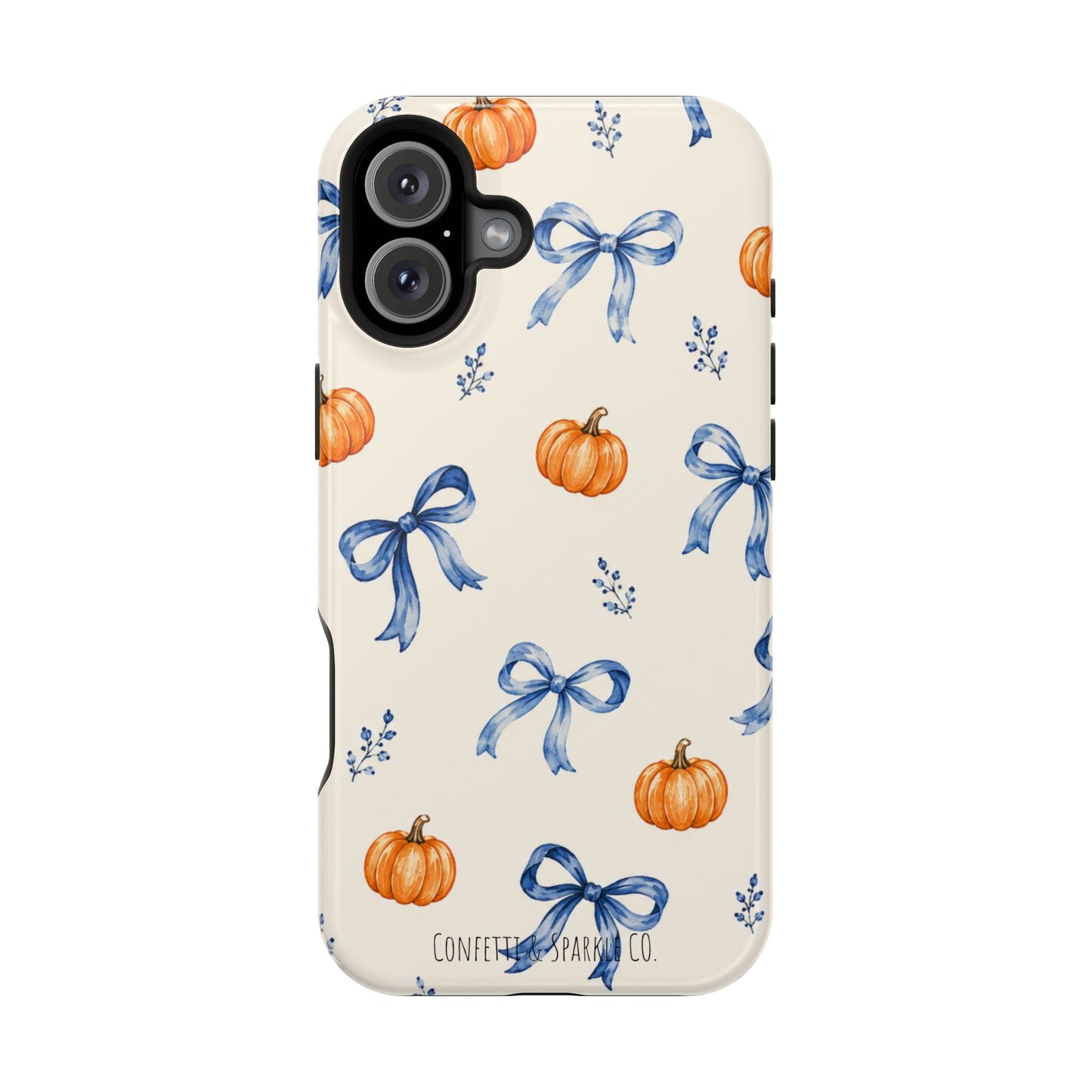 Pumpkin & Blue Bow Phone Case — Magnetic Impact-Resistant Fall Design