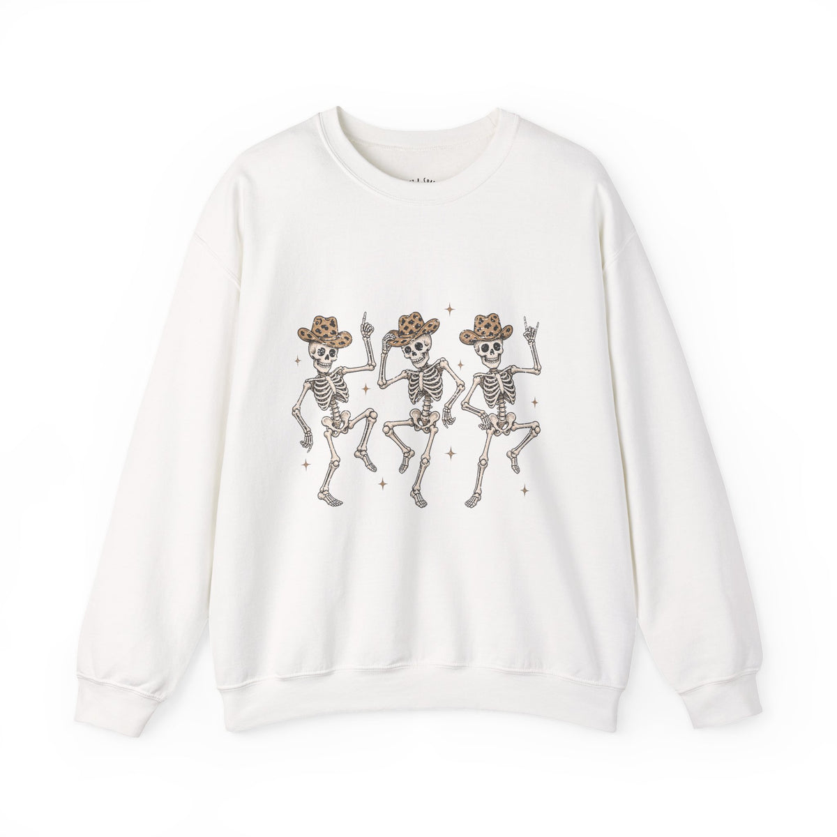 Dancing Skeletons Sweatshirt — Western Cowboy Skull Trio Halloween Pullover