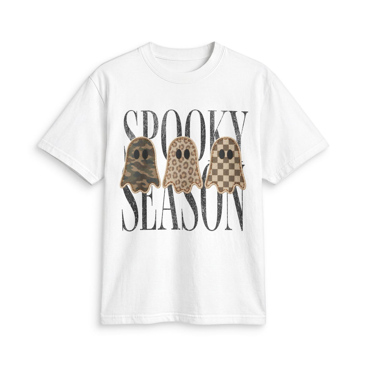 Spooky Season Tee — Leopard & Plaid Ghosts Halloween T‑Shirt