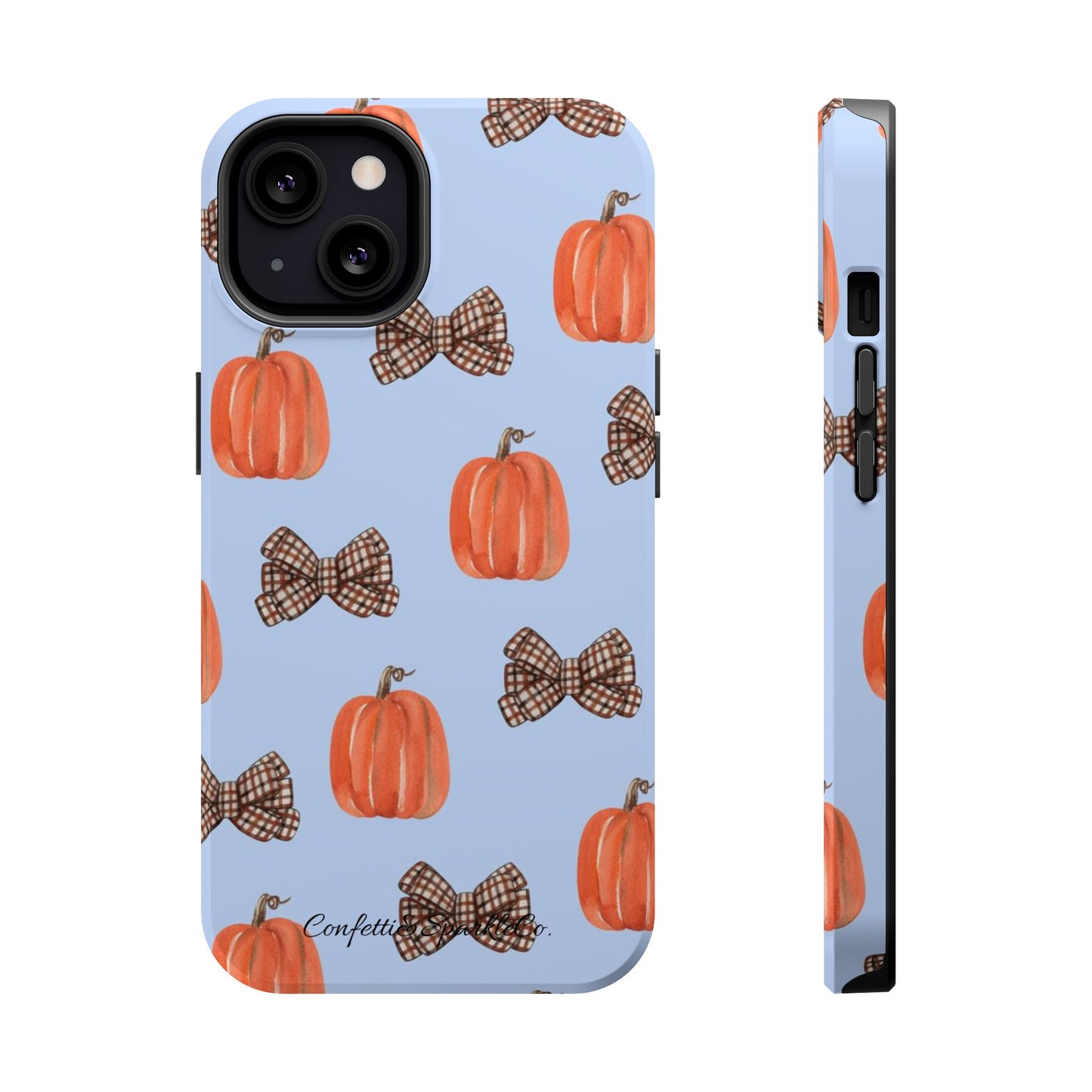 Pumpkin & Plaid Bow Phone Case — Magnetic Impact-Resistant Fall iPhone Case