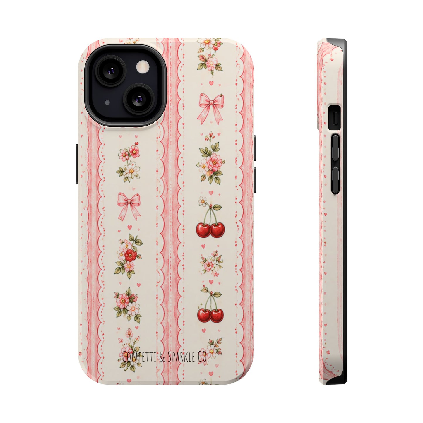 Cherry Ribbon Floral Phone Case — Magnetic Impact-Resistant