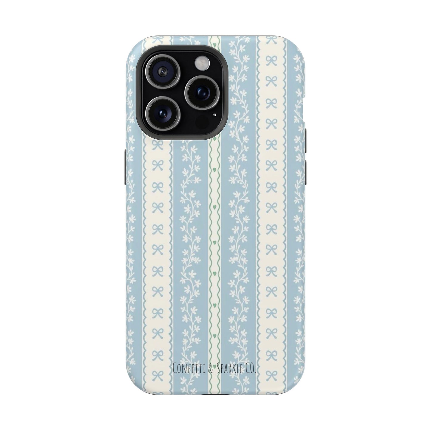 Vintage Blue Floral Stripe -- Magnetic Impact-Resistant Case