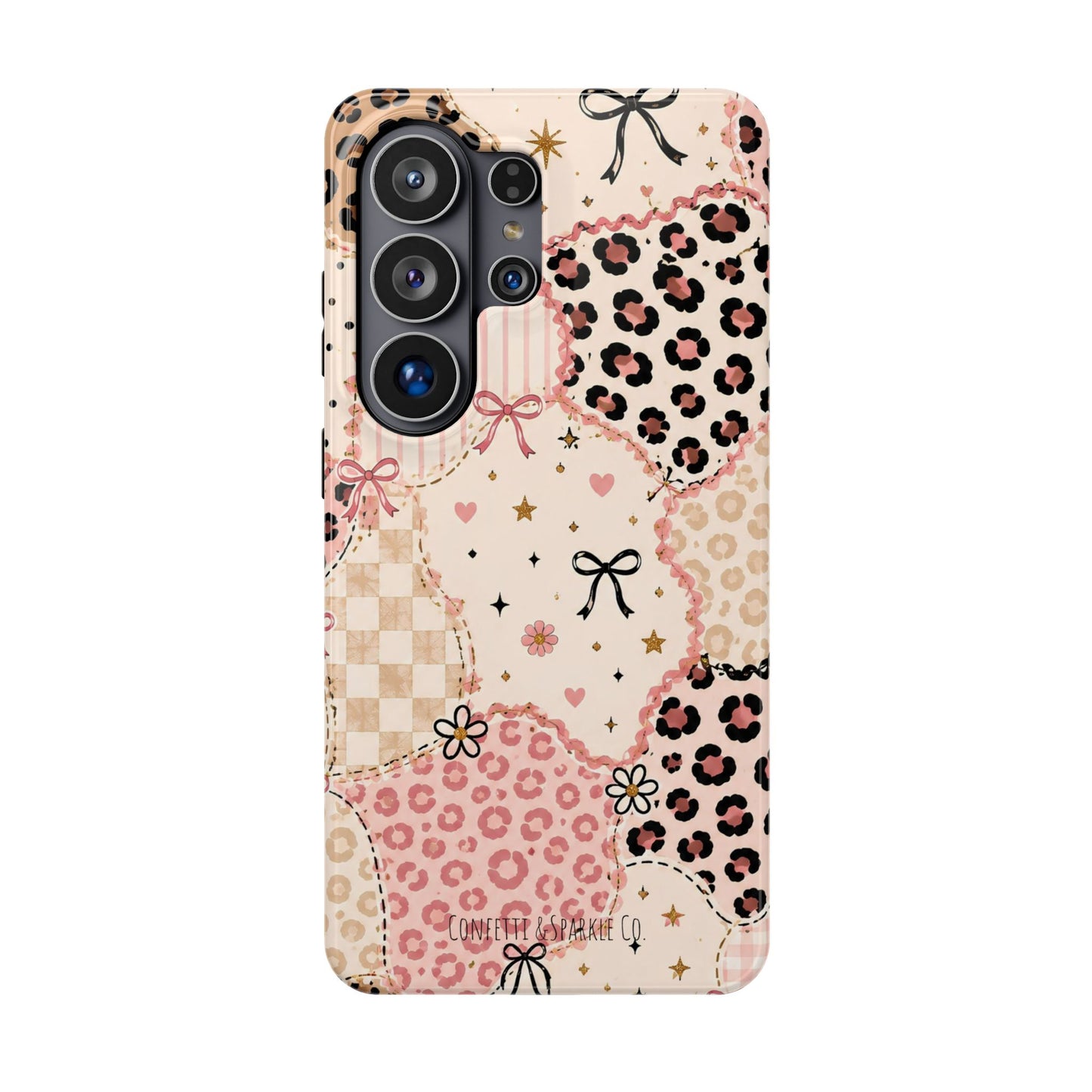 Leopard Heart Patchwork Phone Case — Pink Cute Magnetic Impact-Resistant Case