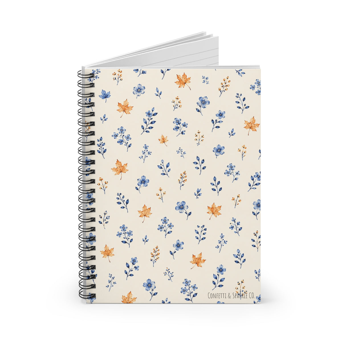 Floral Harvest Spiral Notebook — Blue & Amber Watercolor Ruled Journal
