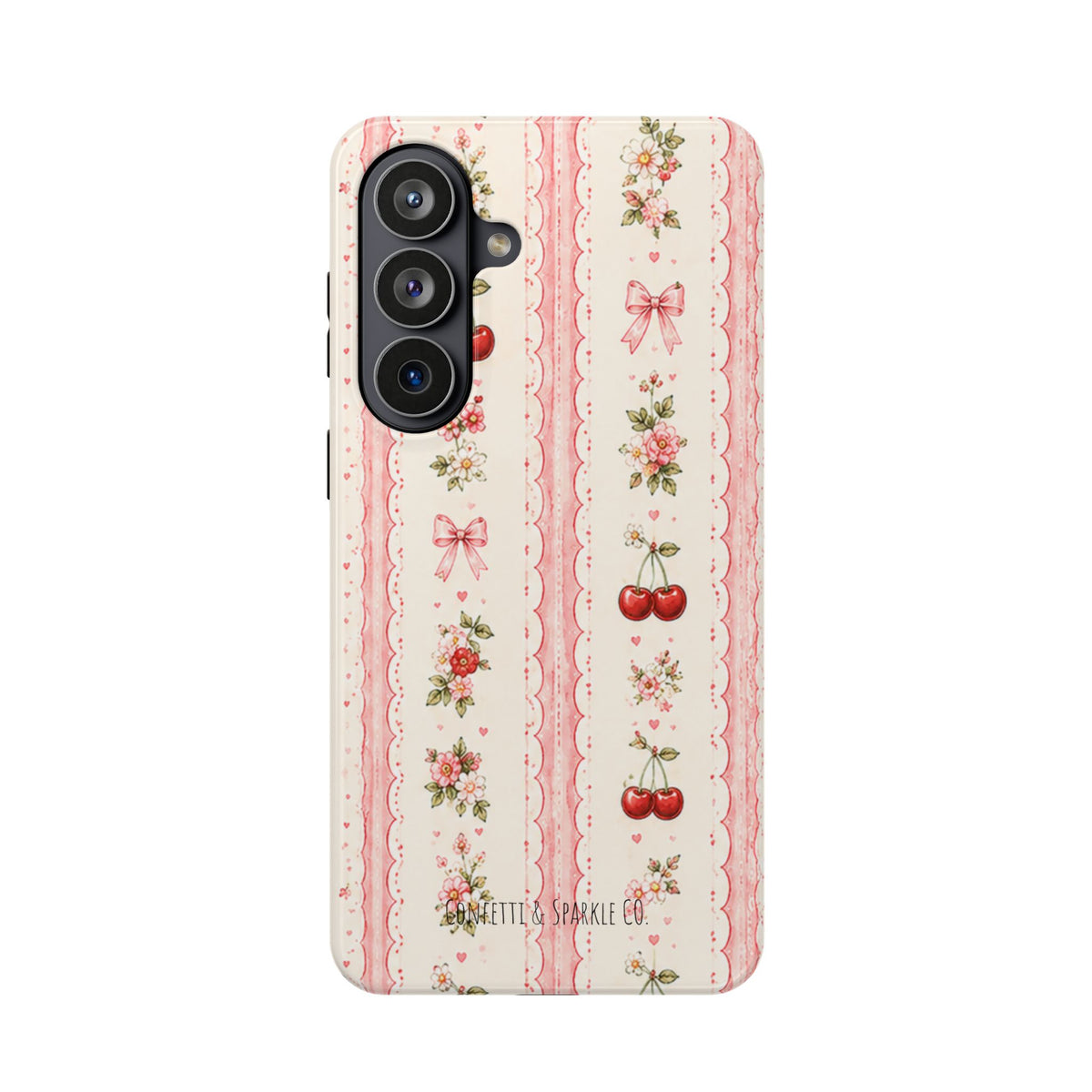 Cherry Ribbon Floral Phone Case — Magnetic Impact-Resistant