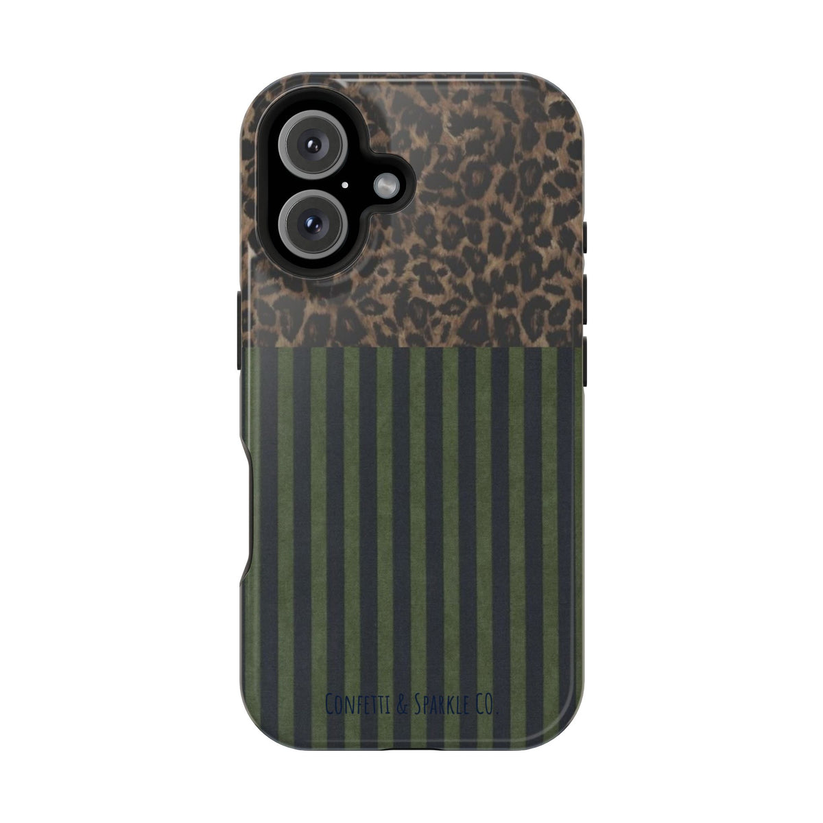 Leopard Top with Green Stripe Pattern - Magnetic Impact-Resistant Phone Case