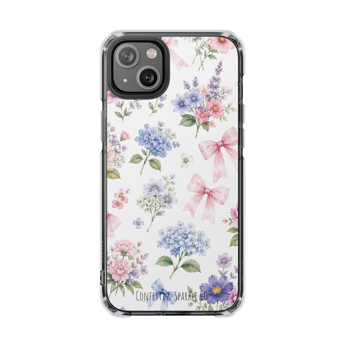 Floral Bow Clear Magnetic Phone Case — Pastel Garden Protective iPhone Cover