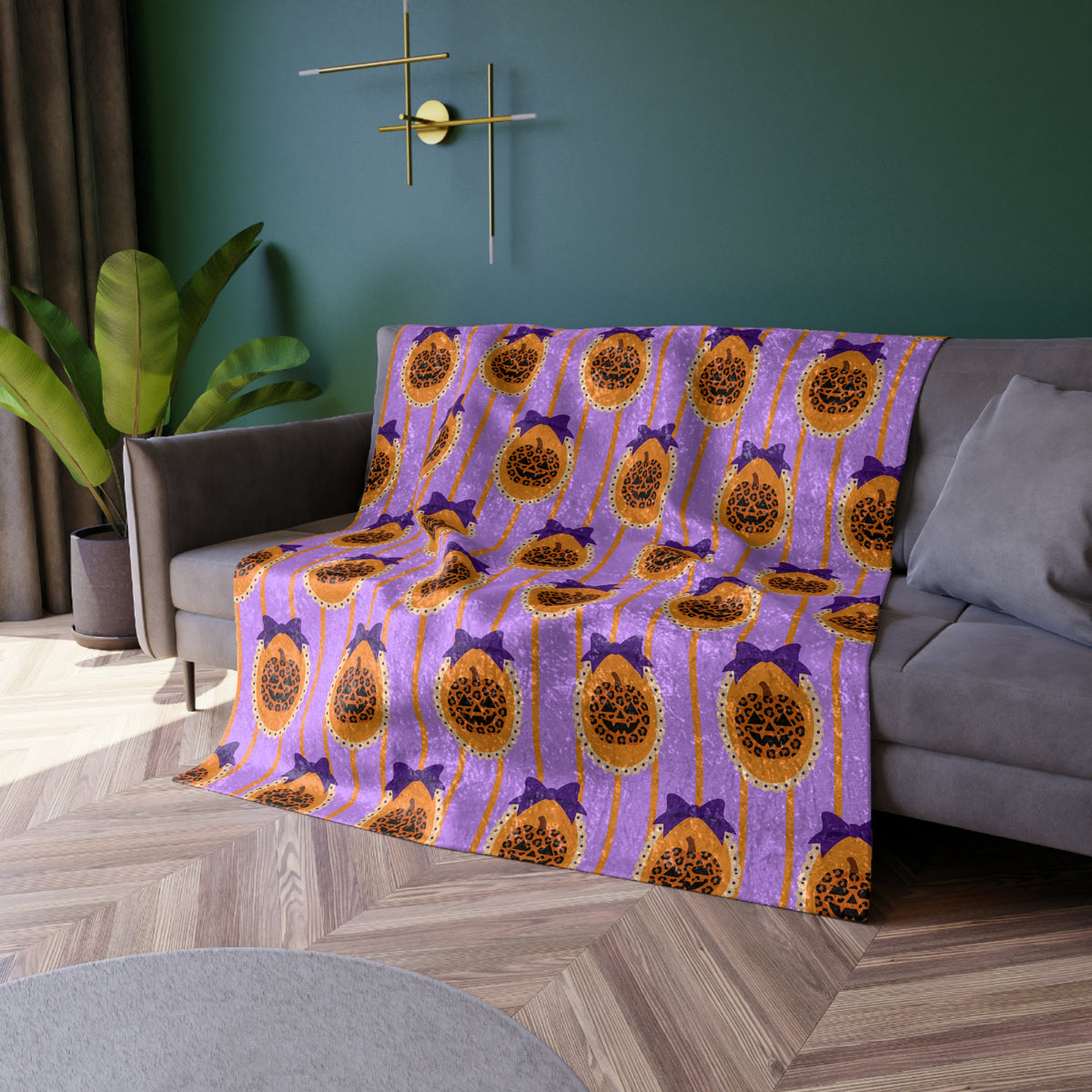 Purple & Gold Sunburst Pattern Cozy Throw - Crushed Velvet Blanket