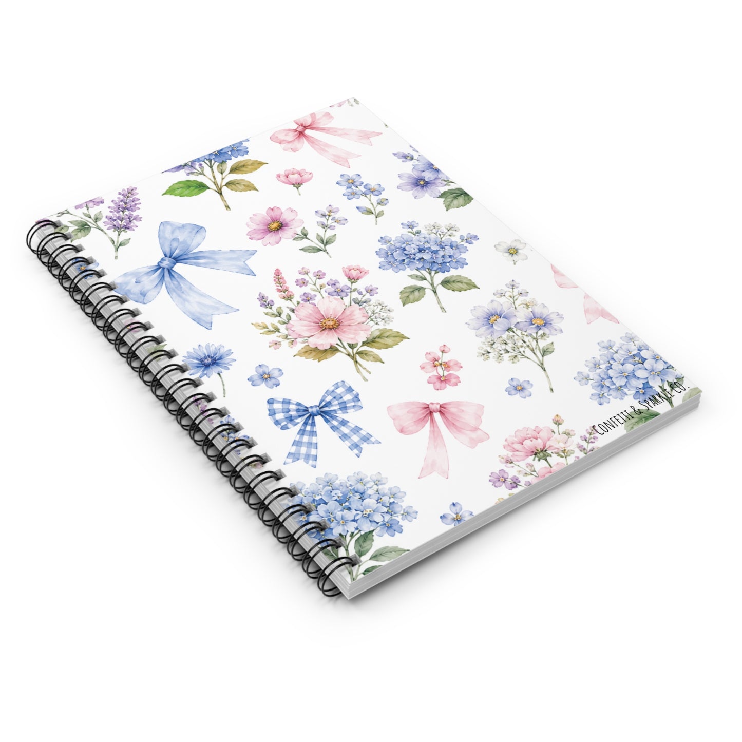 Floral Watercolor Bows Spiral Notebook — Ruled Journal for Notes & Gifts