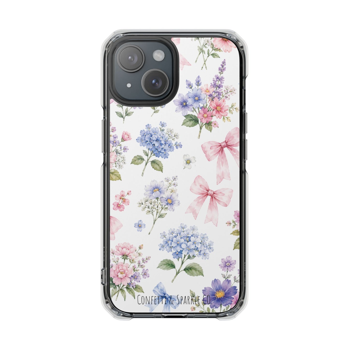 Floral Bow Clear Magnetic Phone Case — Pastel Garden Protective iPhone Cover