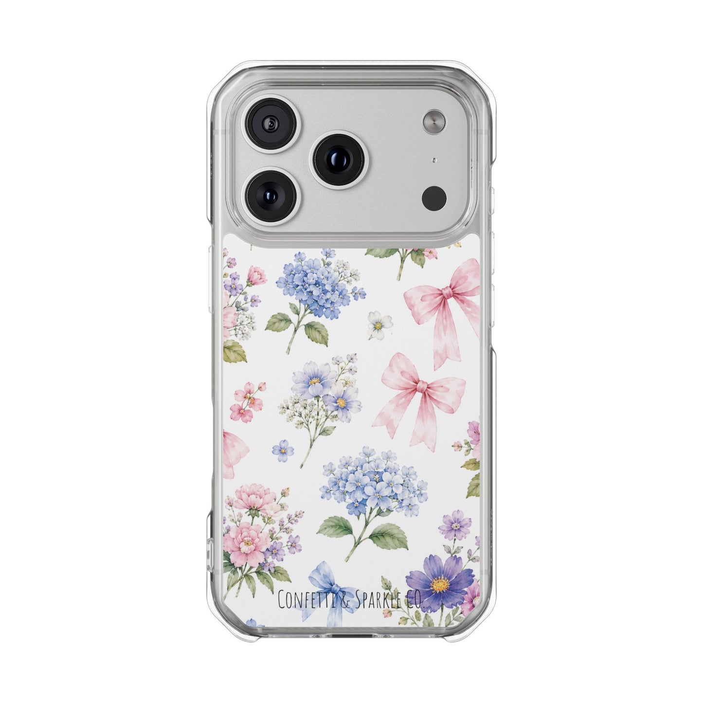 Floral Bow Clear Magnetic Phone Case — Pastel Garden Protective iPhone Cover