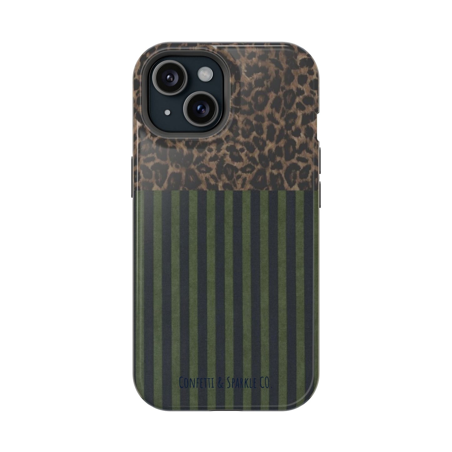 Leopard Top with Green Stripe Pattern - Magnetic Impact-Resistant Phone Case