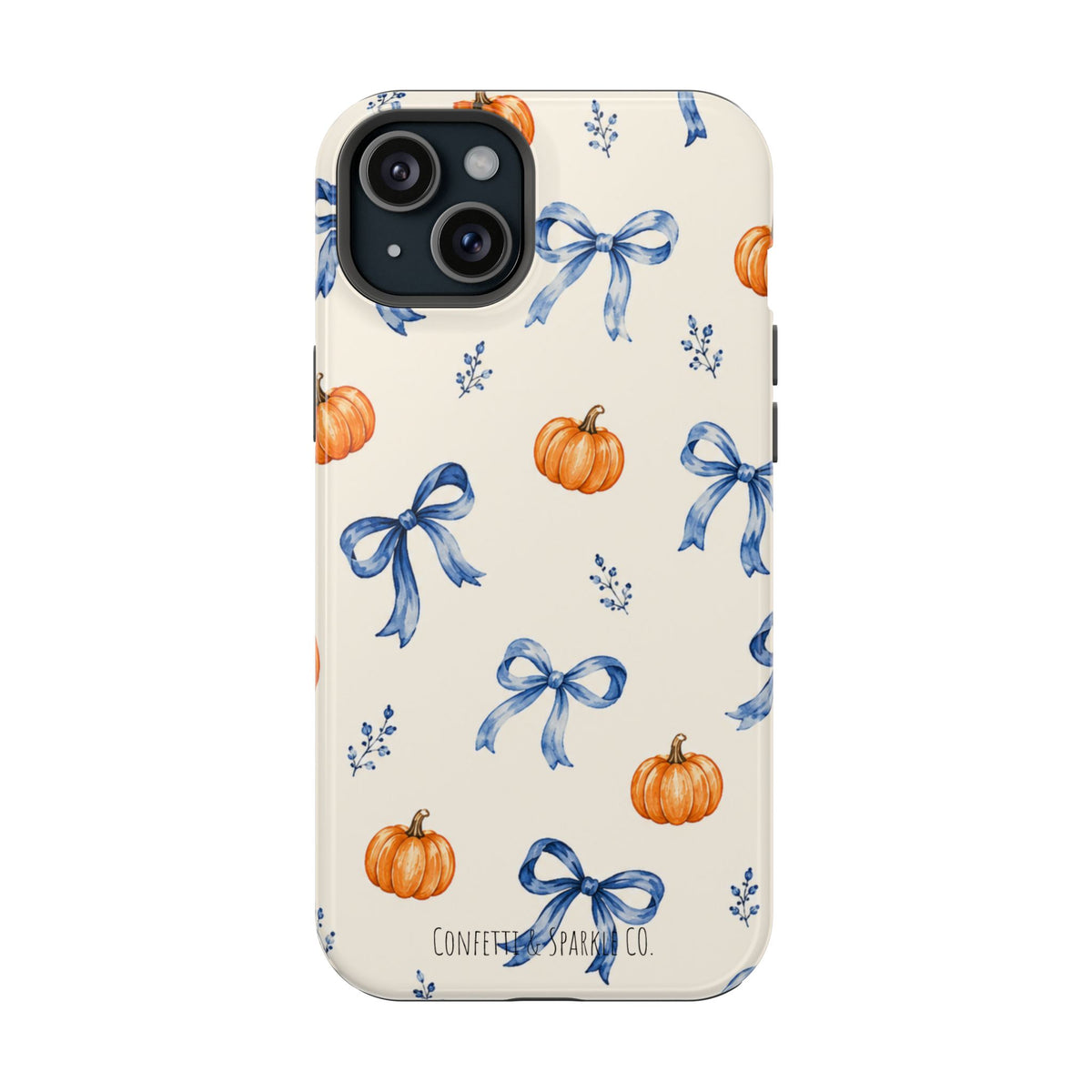 Pumpkin & Blue Bow Phone Case — Magnetic Impact-Resistant Fall Design