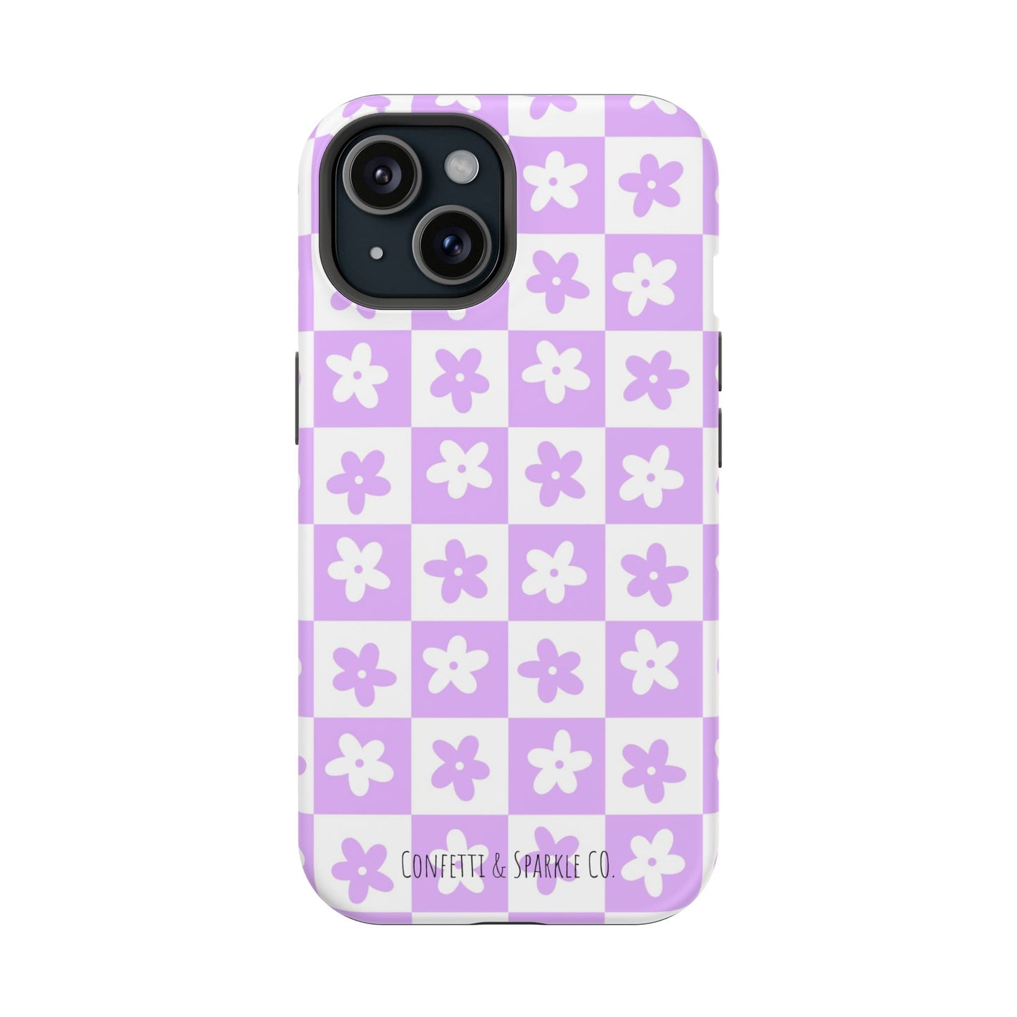 Lavender Retro Daisy Pattern -- Floral Checkered Magnetic Impact Phone Case