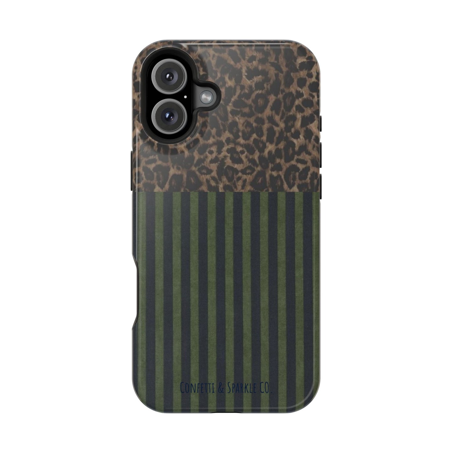Leopard Top with Green Stripe Pattern - Magnetic Impact-Resistant Phone Case
