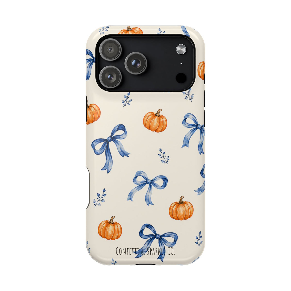 Pumpkin & Blue Bow Phone Case — Magnetic Impact-Resistant Fall Design