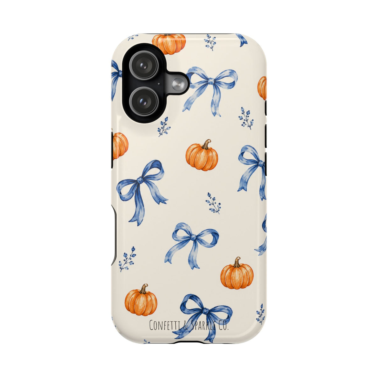 Pumpkin & Blue Bow Phone Case — Magnetic Impact-Resistant Fall Design
