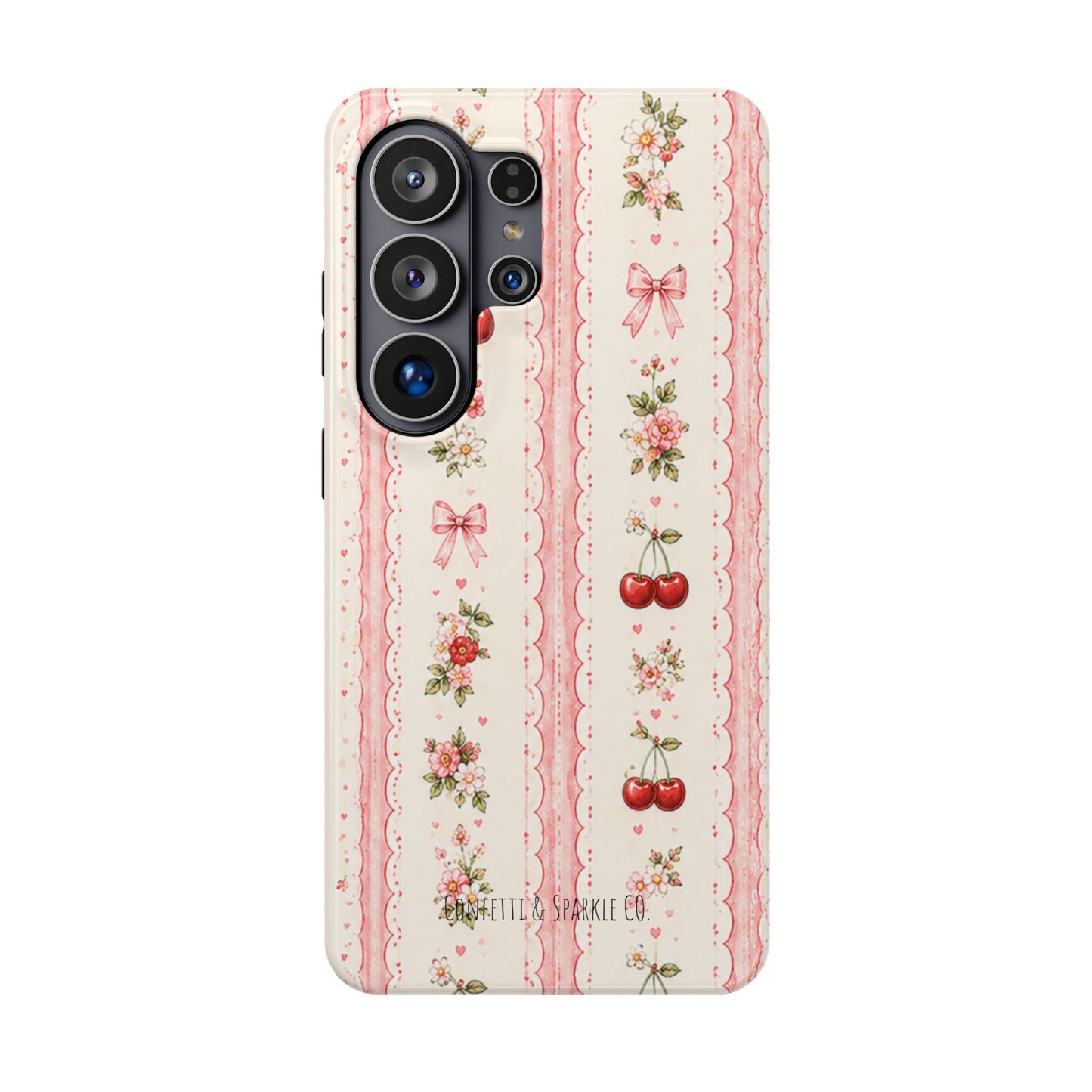 Cherry Ribbon Floral Phone Case — Magnetic Impact-Resistant