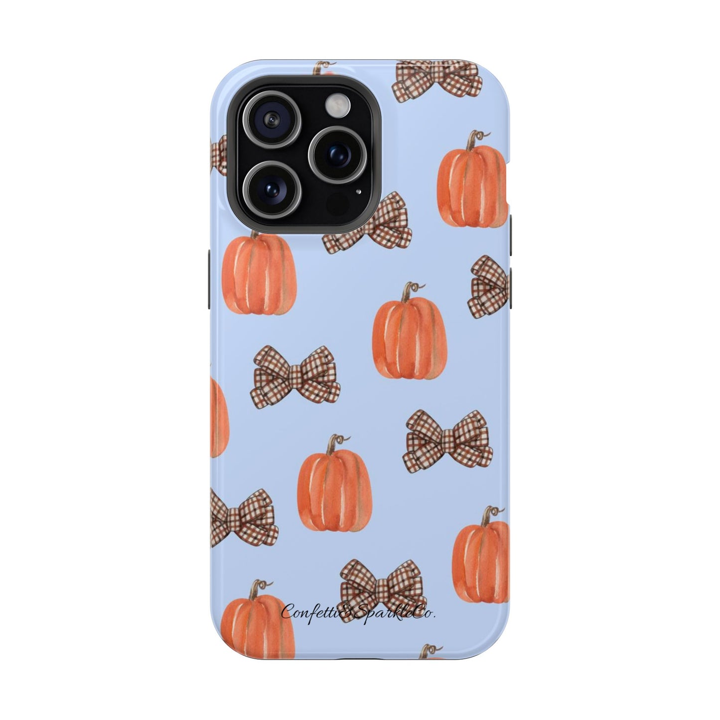 Pumpkin & Plaid Bow Phone Case — Magnetic Impact-Resistant Fall iPhone Case