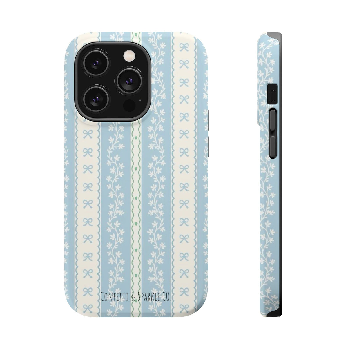 Vintage Blue Floral Stripe -- Magnetic Impact-Resistant Case