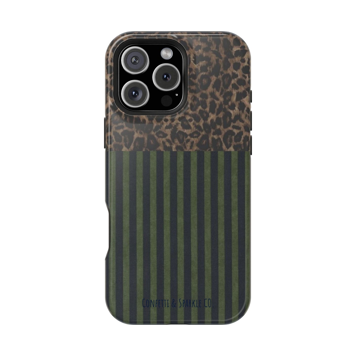 Leopard Top with Green Stripe Pattern - Magnetic Impact-Resistant Phone Case